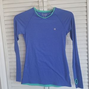 CHAMPION Blue/Teal V-Neck Long Sleeve workout top, Size XS